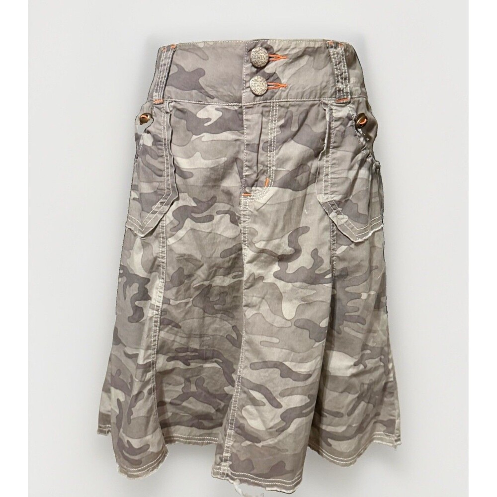 VTG Rewind Grey Camo Midi Cargo Skirt Y2K Utility Grunge Contrast Stitch Sz 7